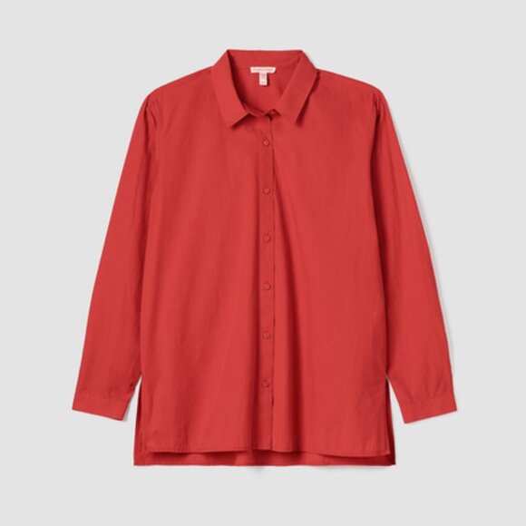 Eileen Fisher Washed Organic Cotton Poplin Classic Collar Shirt - Picture 2 of 7